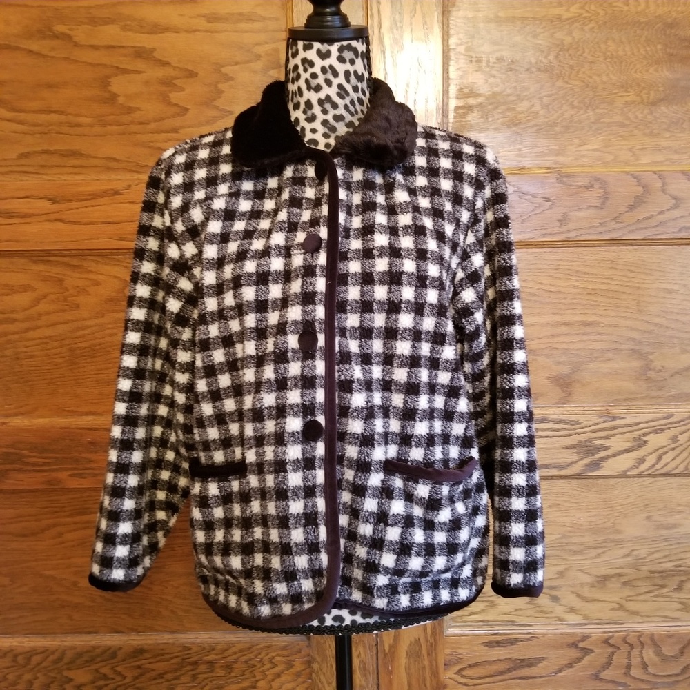 Talbots Women Black White Plaid Jacket